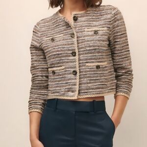 Brooks Brothers Women's Striped Cropped Blazer - Neutral Tones